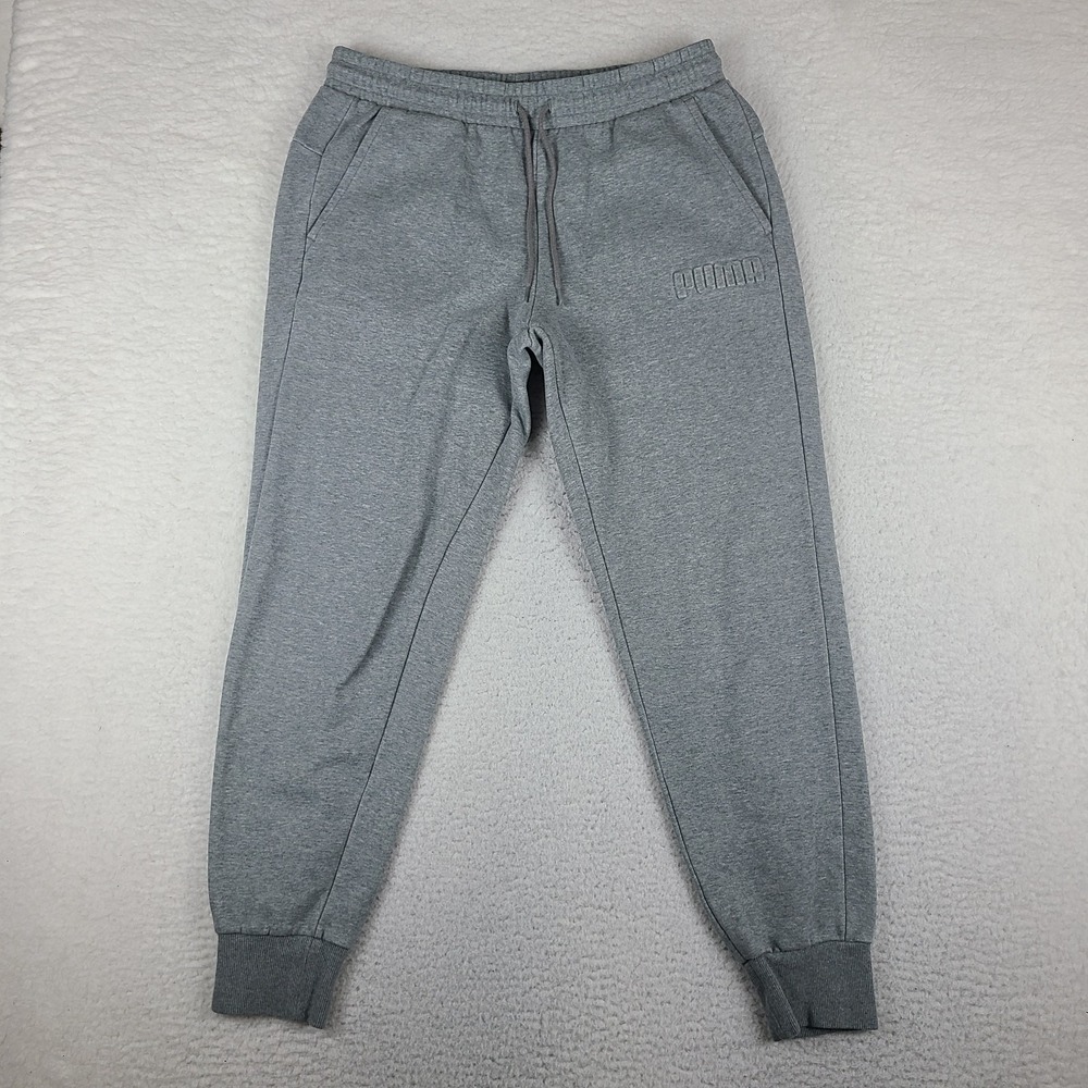 PUMA Pants Mens Large Gray Skinny Fleece Track Sweatpants Joggers